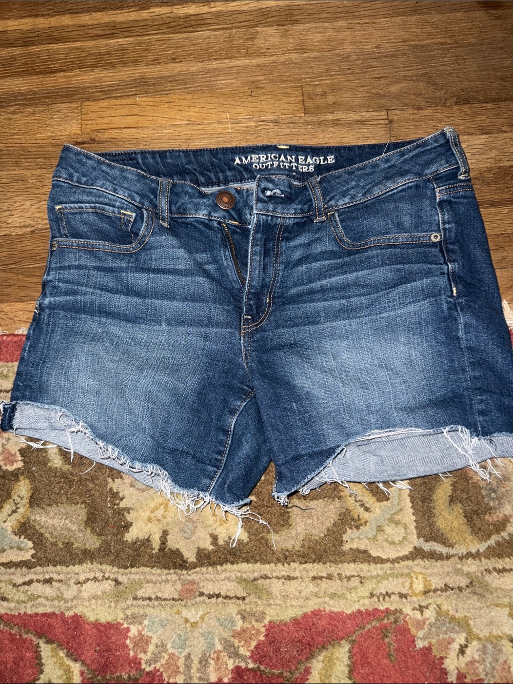 American Eagle Outfitters Dark Blue Denim Cutoff Shorts with Frayed Hem